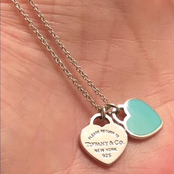 ✨✨✨SOLD✨✨✨ Return to Tiffany Blue Enamel Double Mini Heart Tag Necklace - Picture 3 of 11